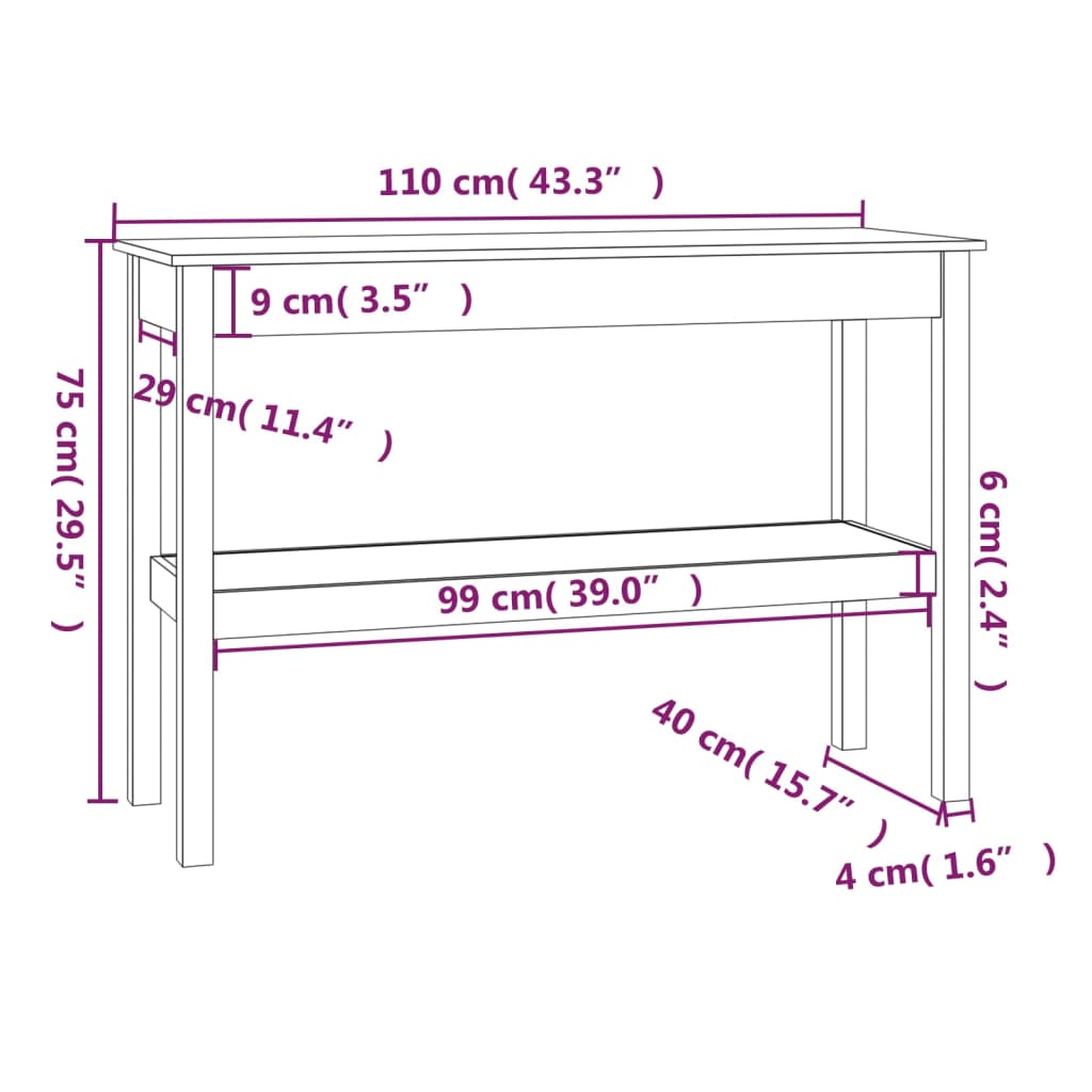 Tavolo Consolle Grigio 110x40x75 cm in Legno Massello di Pino - homemem39