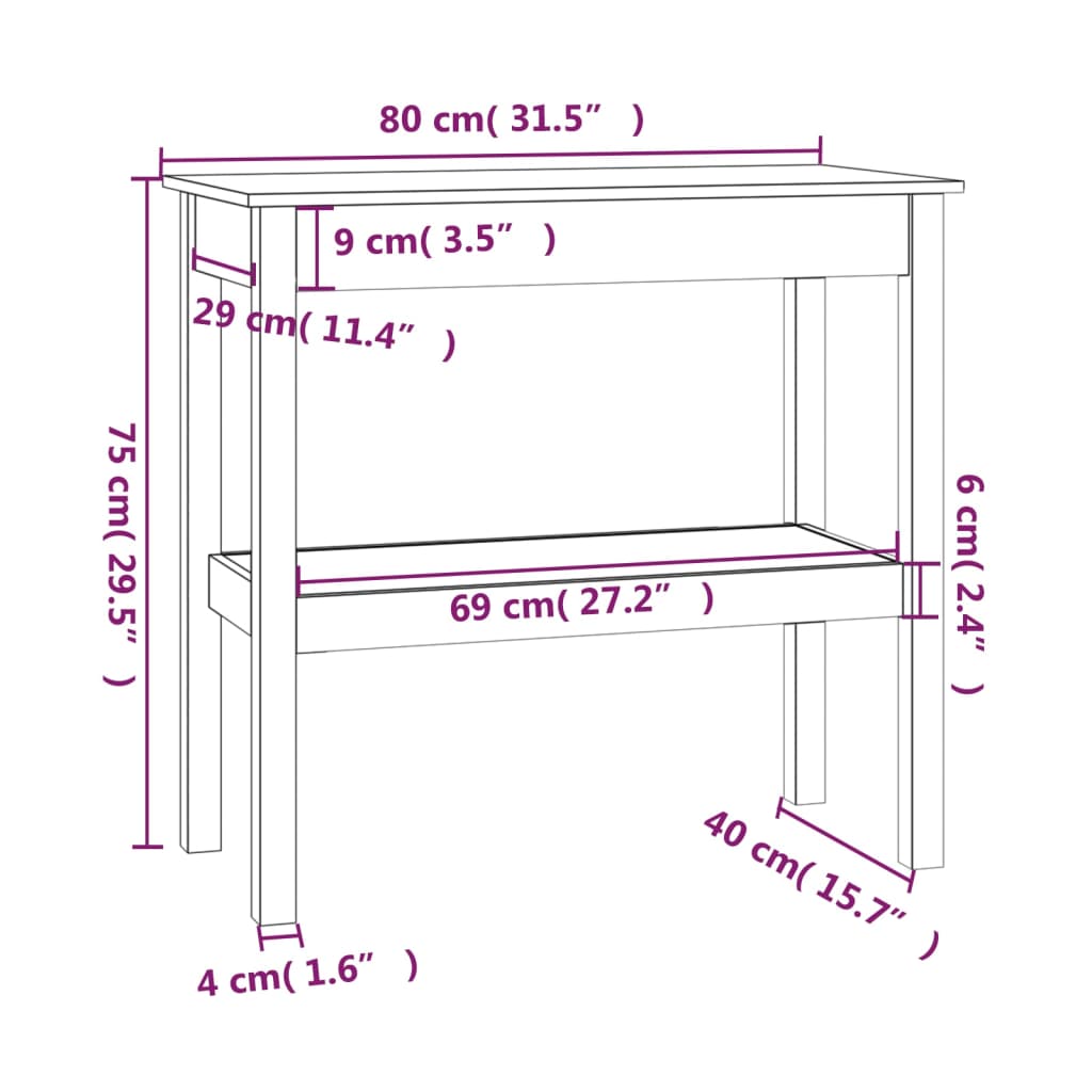 Tavolo Consolle Bianco 80x40x75 cm in Legno Massello di Pino - homemem39