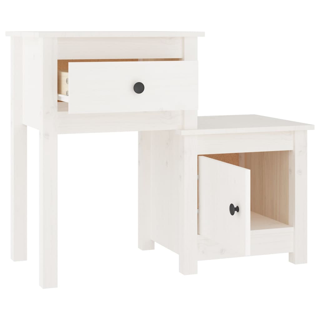 Comodino Bianco 79,5x38x65,5 cm in Legno Massello di Pino - homemem39