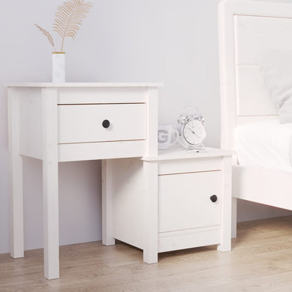 Comodino Bianco 79,5x38x65,5 cm in Legno Massello di Pino - homemem39