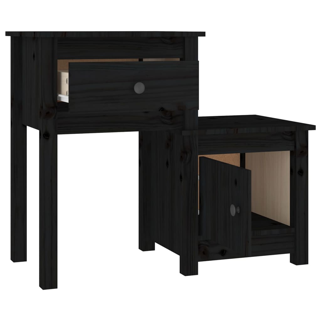 Comodino Nero 79,5x38x65,5 cm in Legno Massello di Pino - homemem39