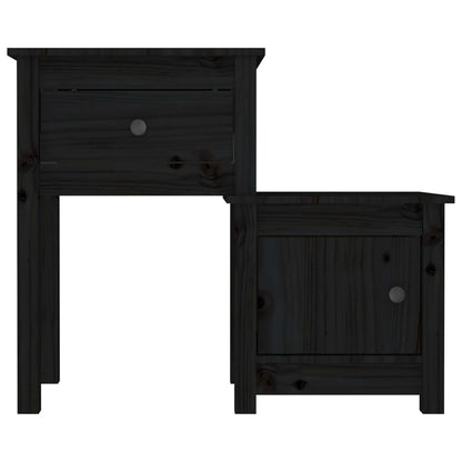 Comodino Nero 79,5x38x65,5 cm in Legno Massello di Pino - homemem39