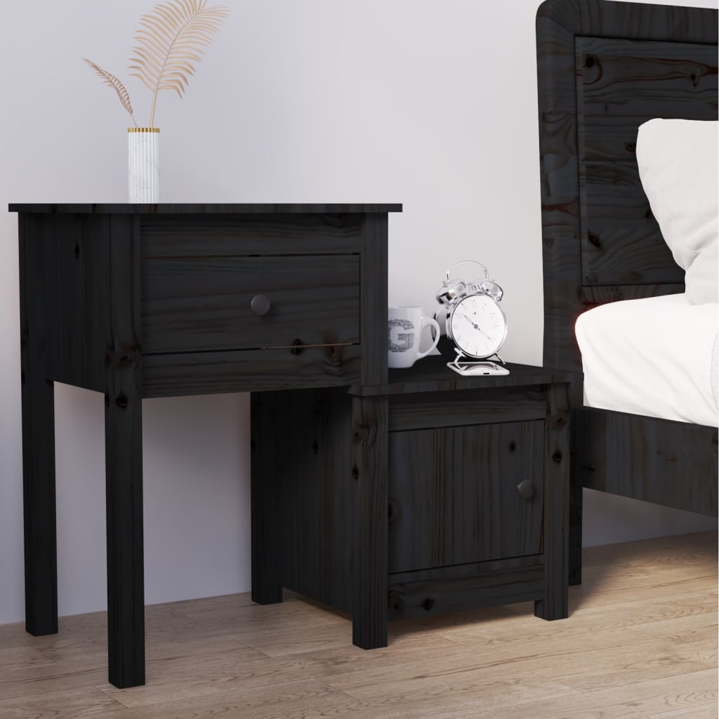 Comodino Nero 79,5x38x65,5 cm in Legno Massello di Pino - homemem39