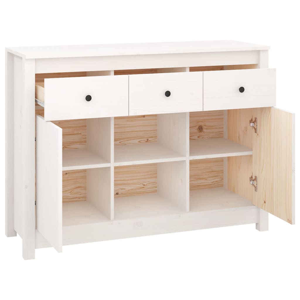 Credenza Bianca 100x35x74,5 cm in Legno Massello di Pino - homemem39