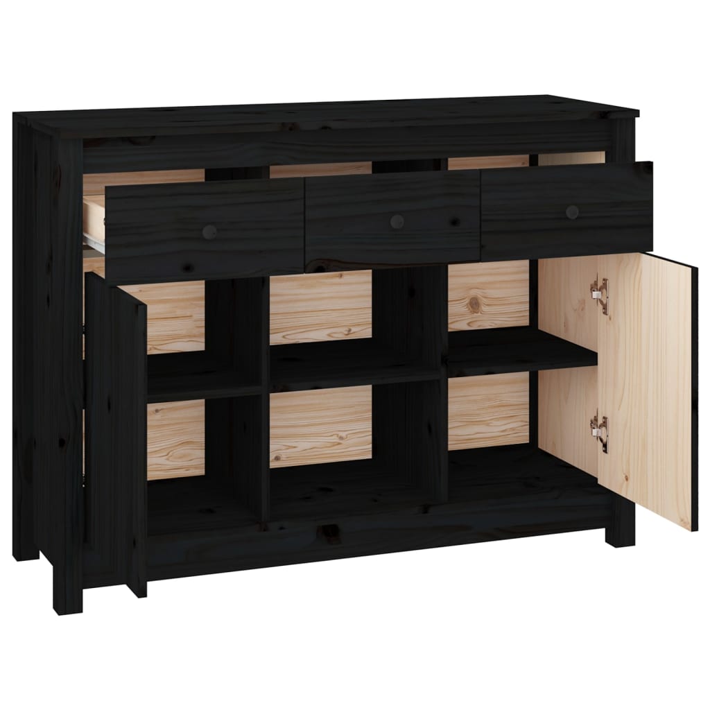 Credenza Nera 100x35x74,5 cm in Legno Massello di Pino - homemem39