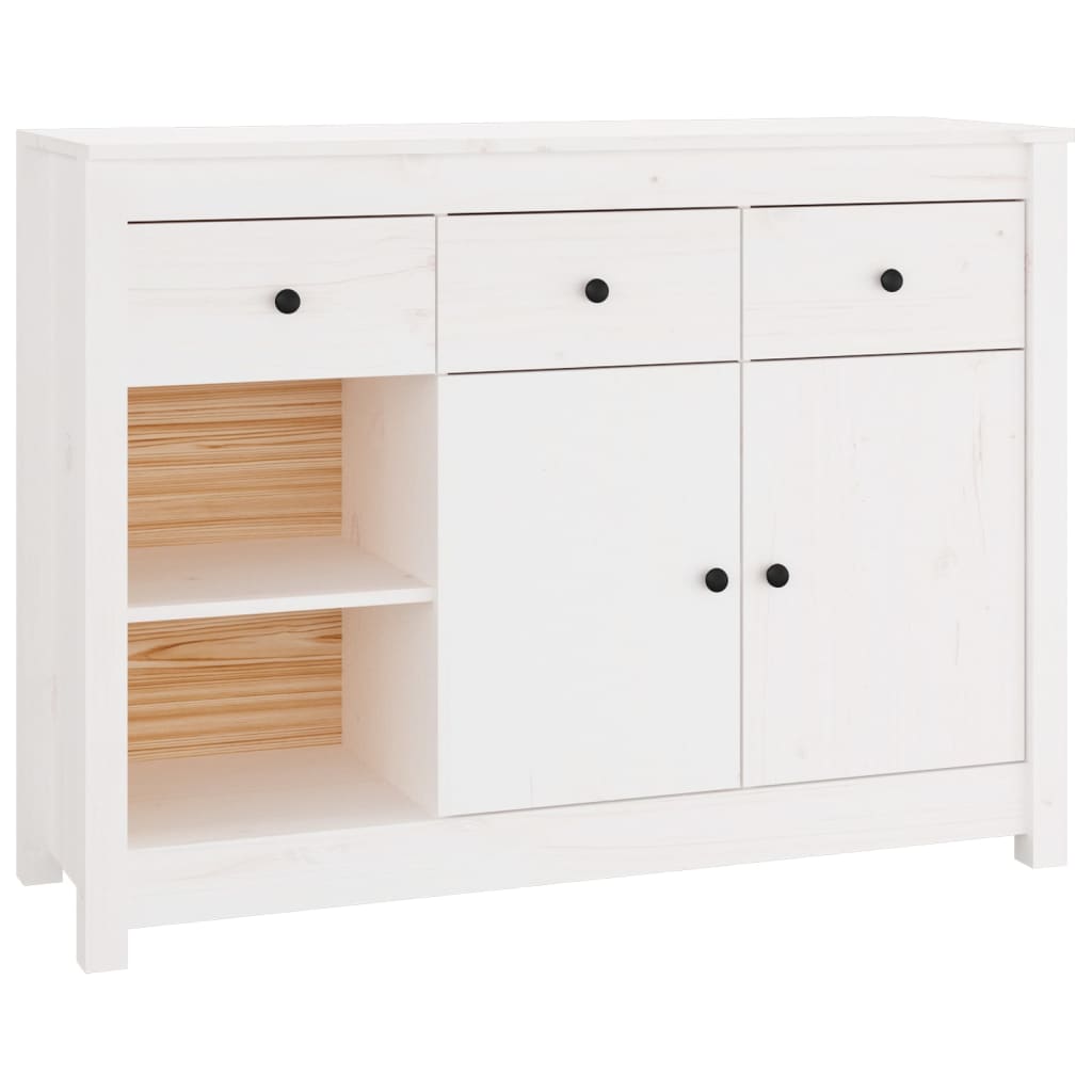 Credenza Bianca 100x35x74 cm in Legno Massello di Pino - homemem39