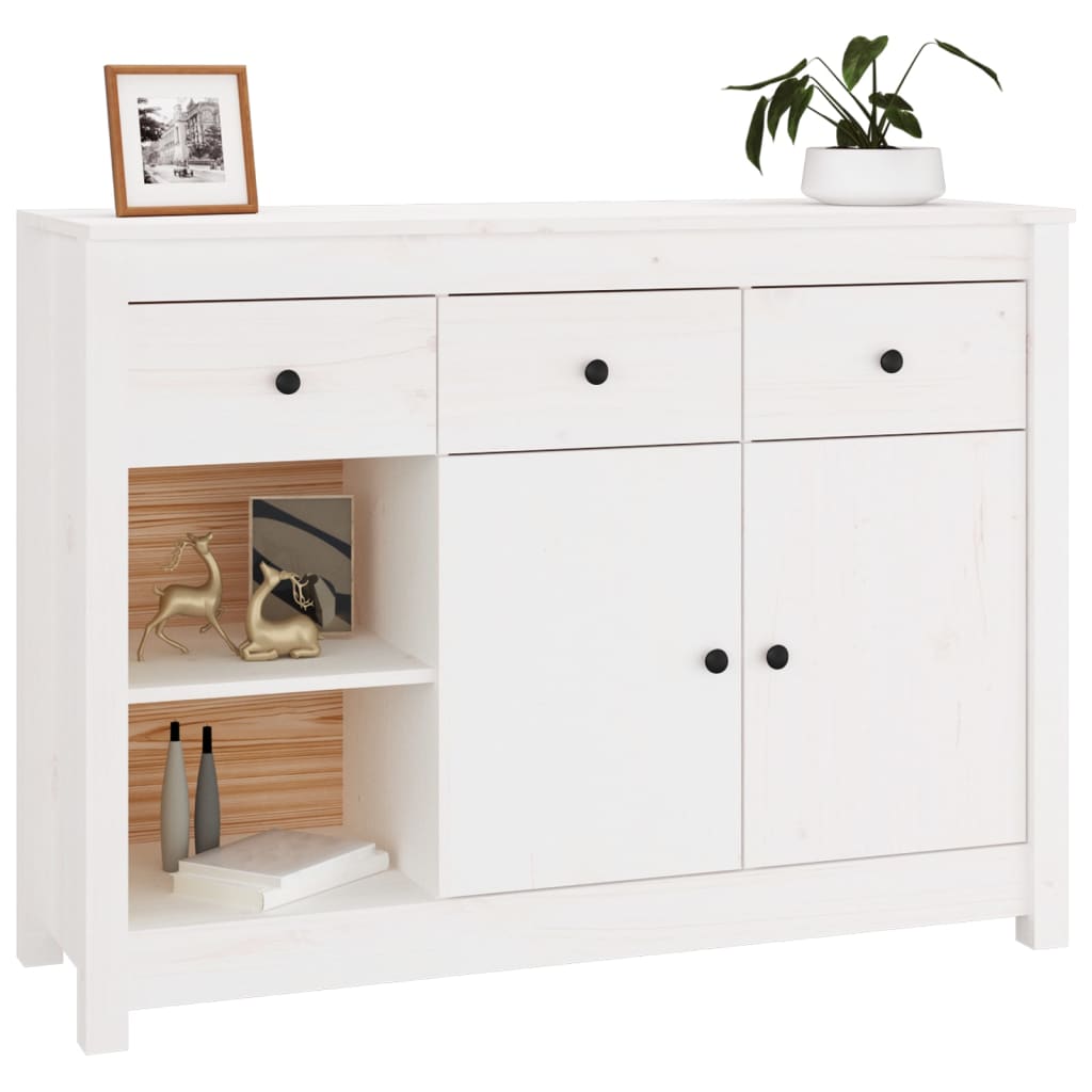 Credenza Bianca 100x35x74 cm in Legno Massello di Pino - homemem39