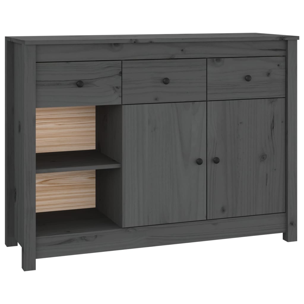 Credenza Grigia 100x35x74 cm in Legno Massello di Pino - homemem39