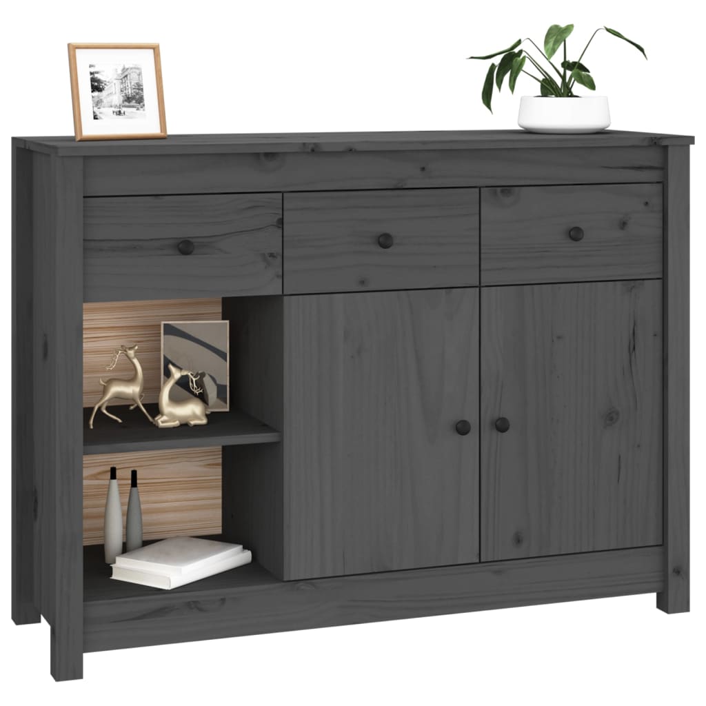 Credenza Grigia 100x35x74 cm in Legno Massello di Pino - homemem39