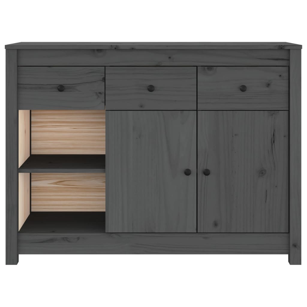 Credenza Grigia 100x35x74 cm in Legno Massello di Pino - homemem39