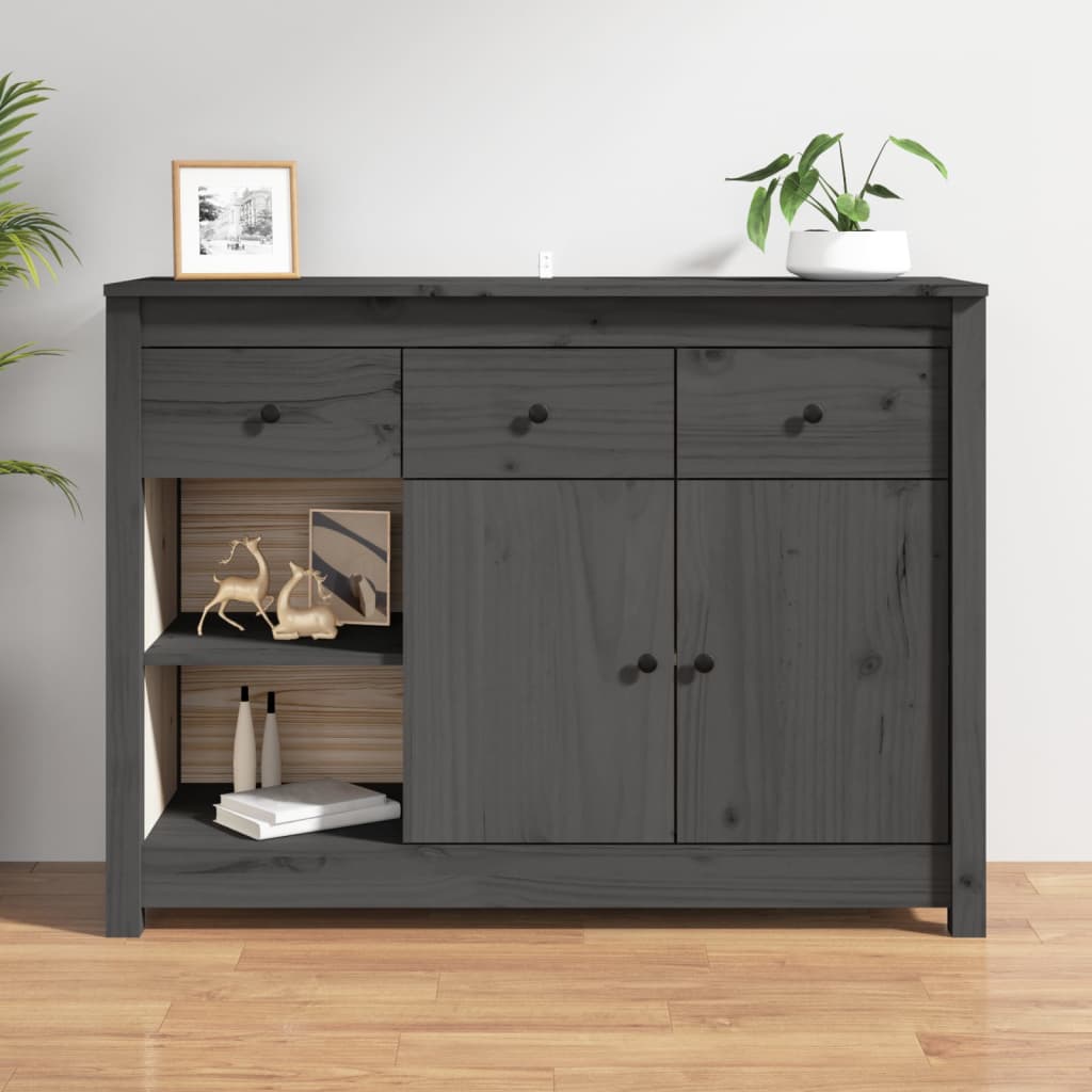 Credenza Grigia 100x35x74 cm in Legno Massello di Pino - homemem39