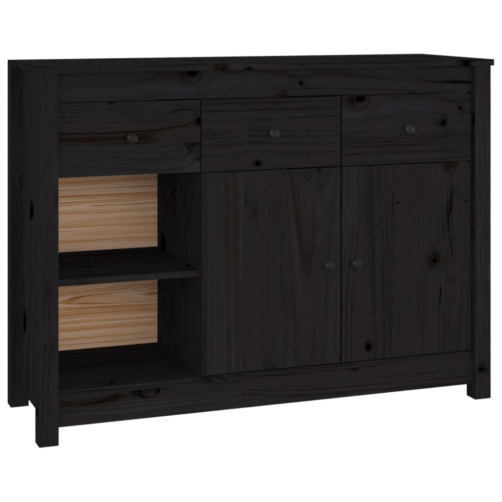 Credenza Nera 100x35x74 cm in Legno Massello di Pino - homemem39