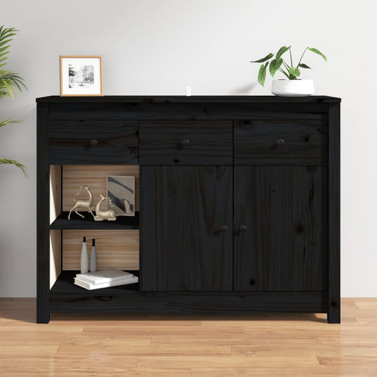 Credenza Nera 100x35x74 cm in Legno Massello di Pino - homemem39