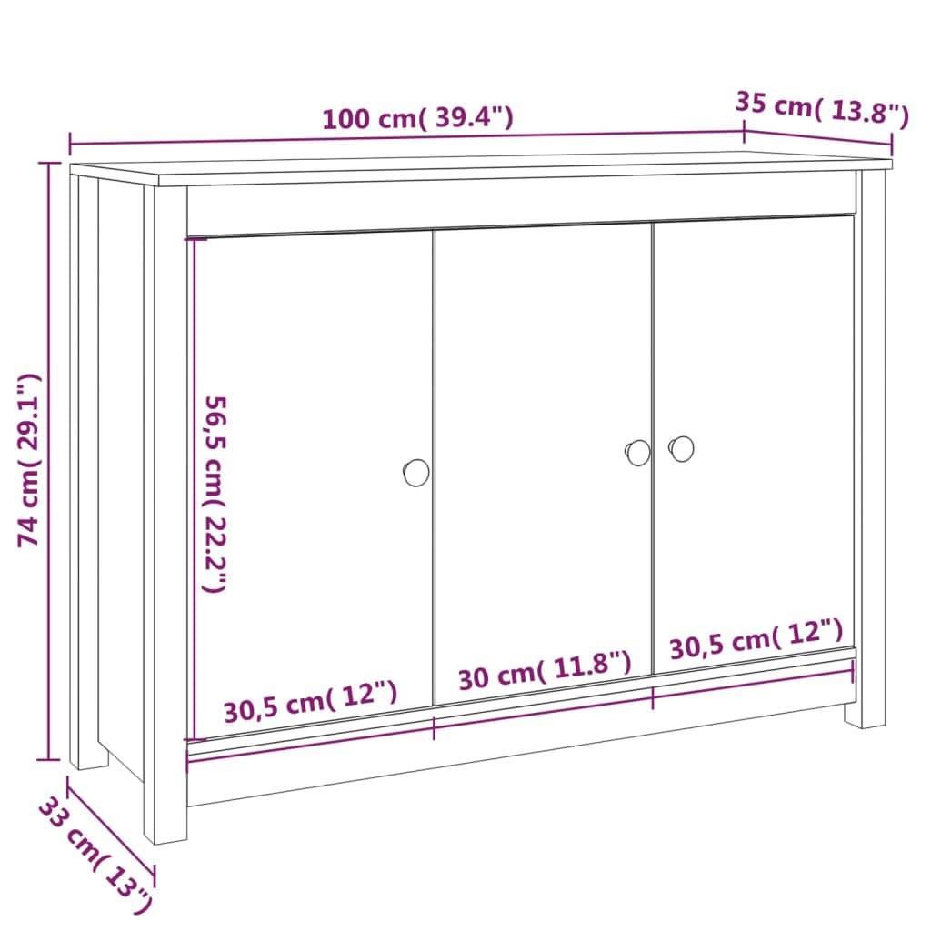 Credenza Bianca 100x35x74 cm in Legno Massello di Pino - homemem39