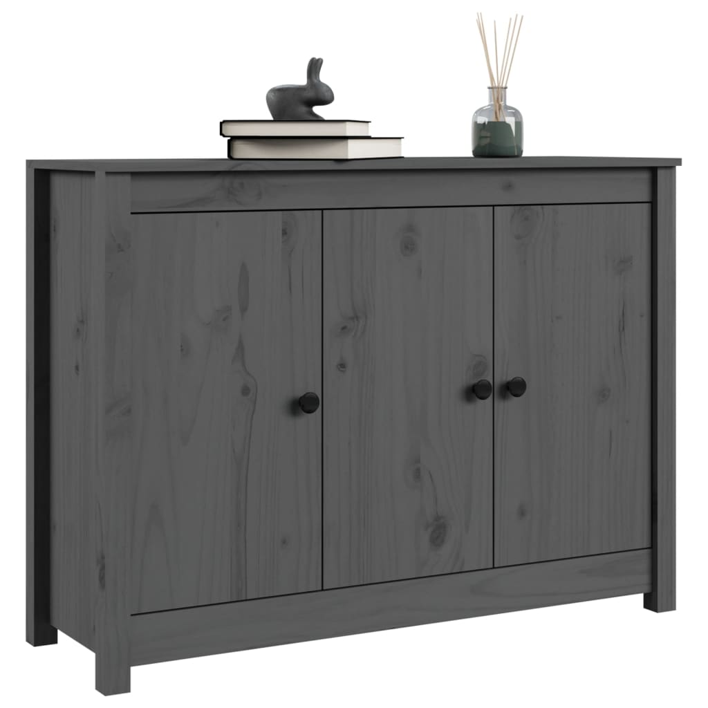 Credenza Grigia 100x35x74 cm in Legno Massello di Pino - homemem39