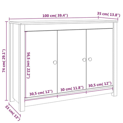 Credenza Grigia 100x35x74 cm in Legno Massello di Pino - homemem39