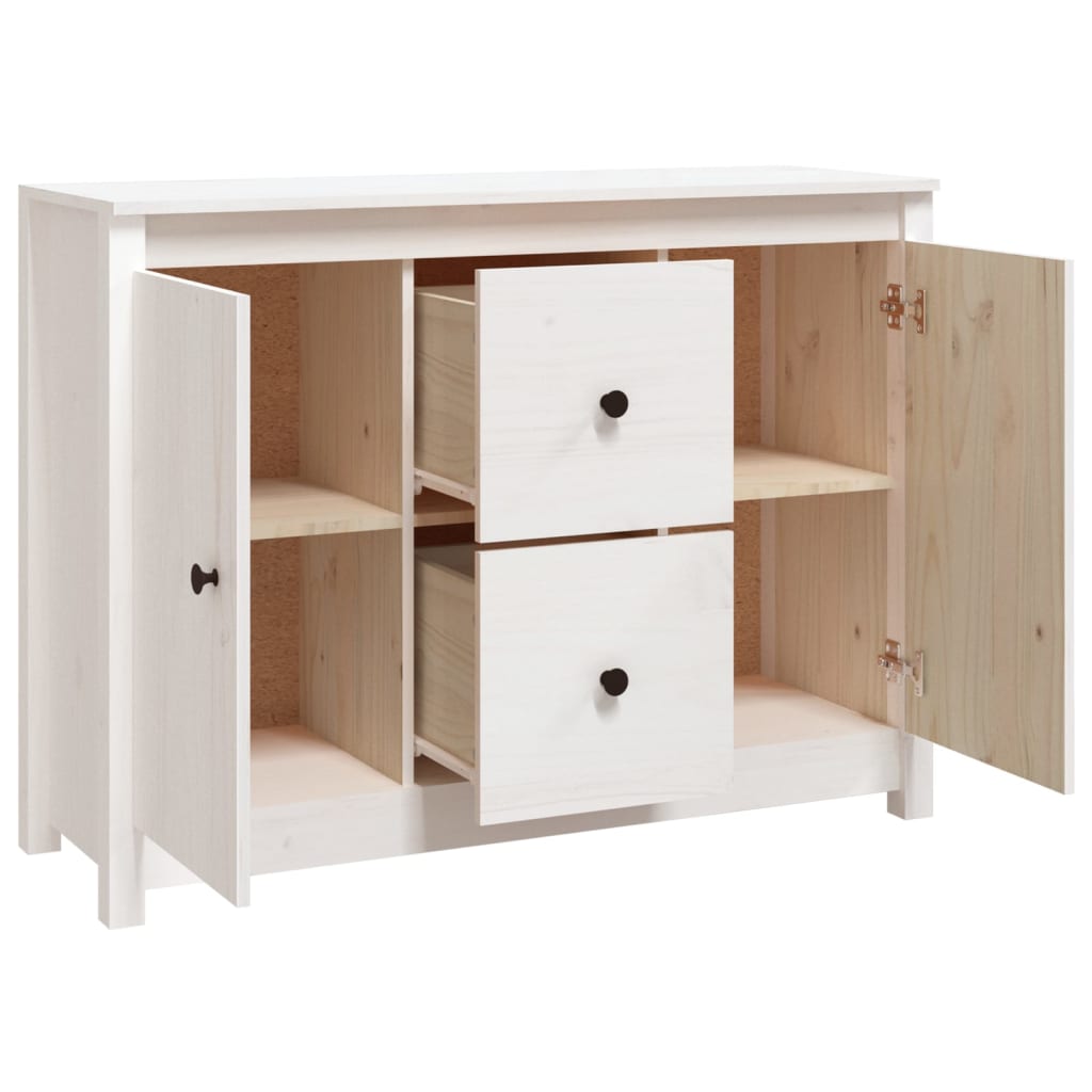 Credenza Bianca 100x35x74 cm in Legno Massello di Pino - homemem39