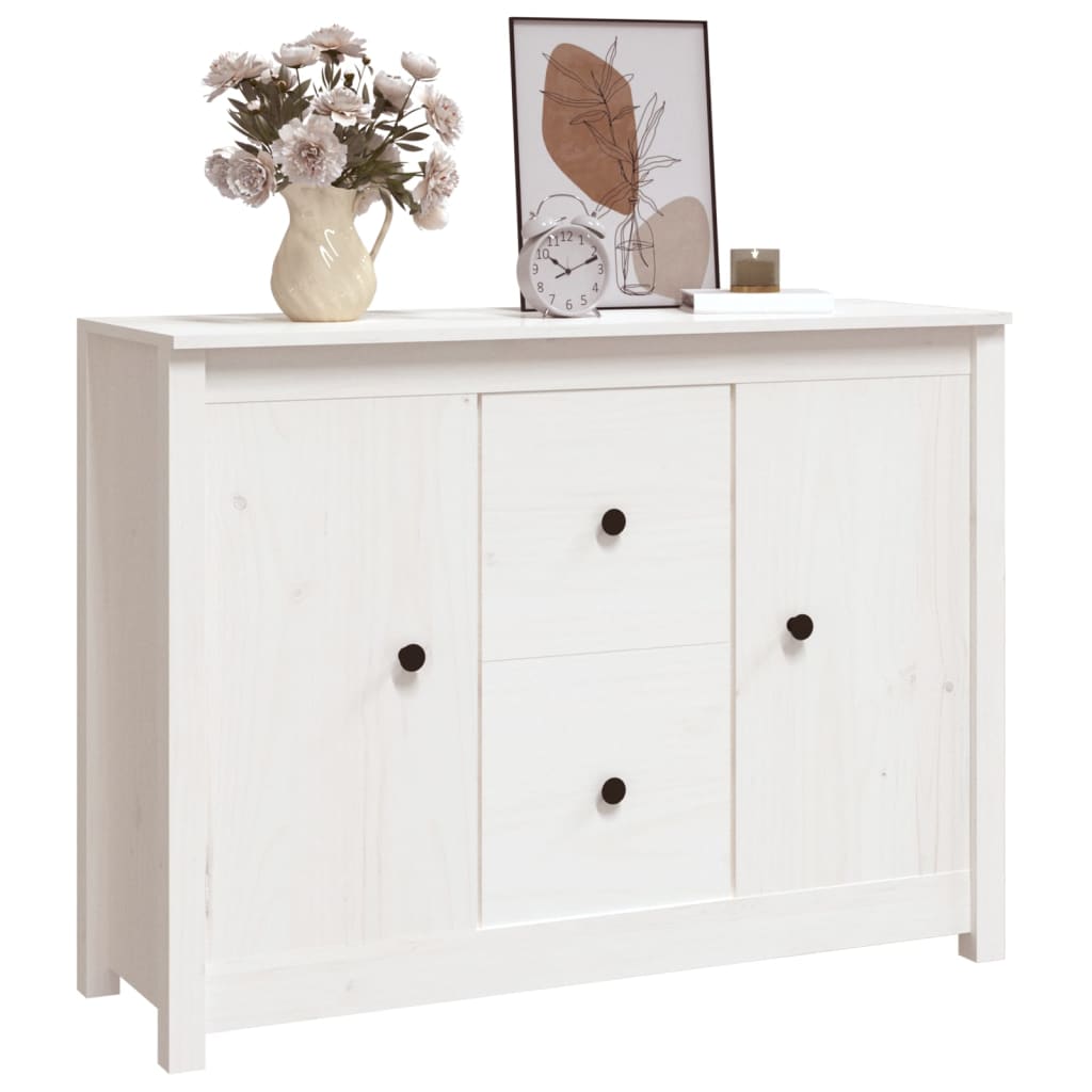 Credenza Bianca 100x35x74 cm in Legno Massello di Pino - homemem39