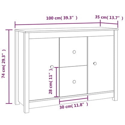 Credenza Bianca 100x35x74 cm in Legno Massello di Pino - homemem39