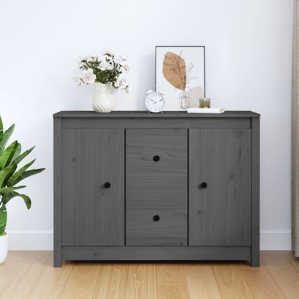 Credenza Grigia 100x35x74 cm in Legno Massello di Pino - homemem39