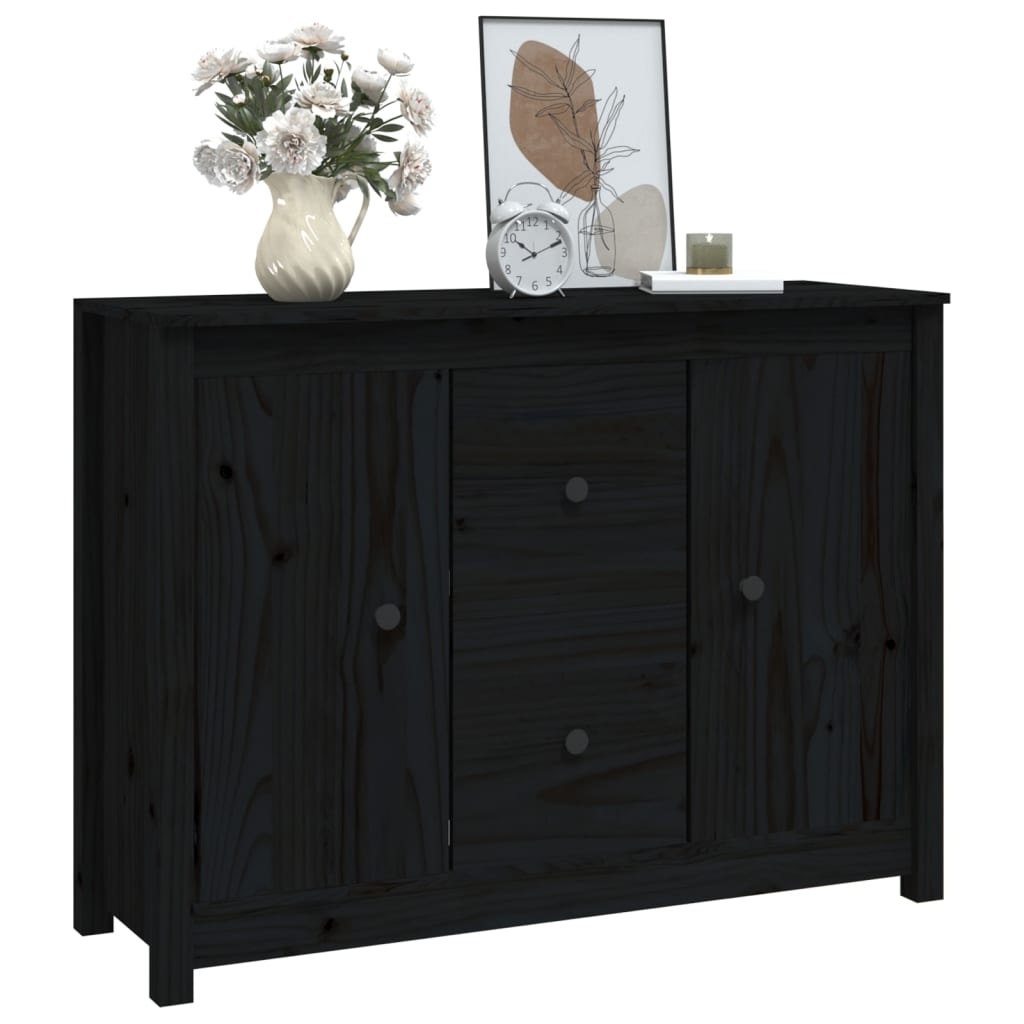 Credenza Nera 100x35x74 cm in Legno Massello di Pino - homemem39