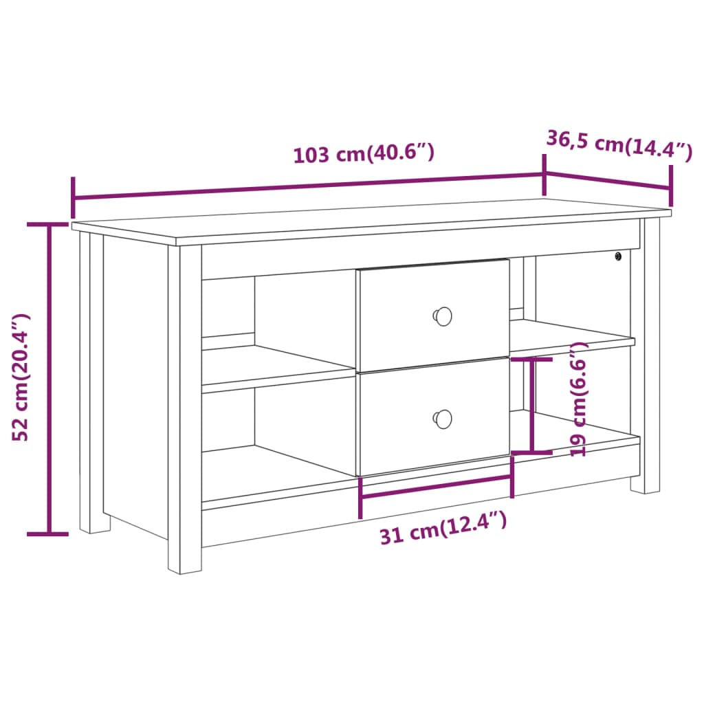 Mobile Porta TV 103x36,5x52 cm in Legno Massello di Pino - homemem39