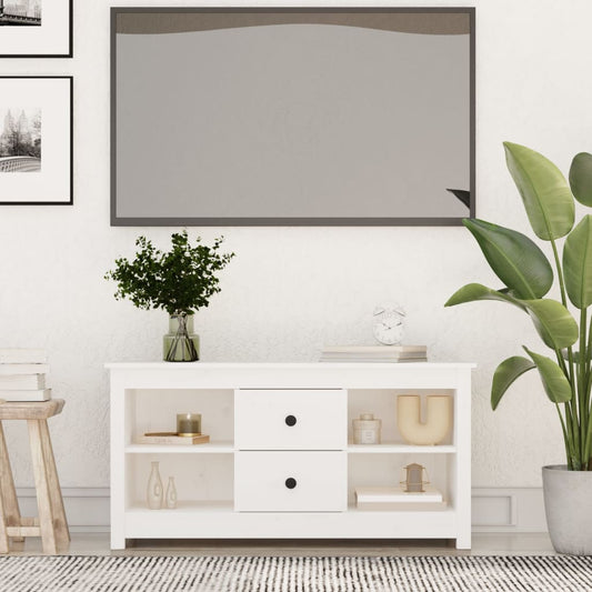 Mobile Porta TV Bianco 103x36,5x52 cm in Legno Massello di Pino - homemem39