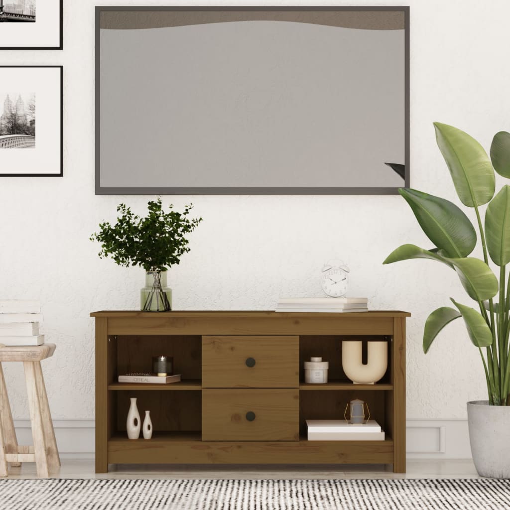 Mobile Porta TV Miele 103x36,5x52 cm in Legno Massello di Pino - homemem39