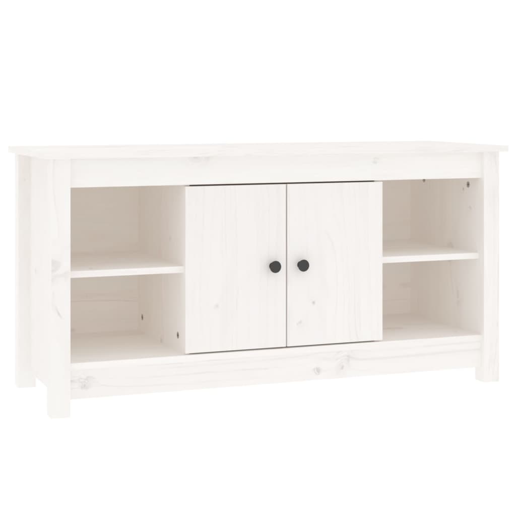 Mobile Porta TV Bianco 103x36,5x52 cm in Legno Massello di Pino - homemem39