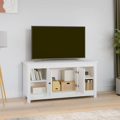 Mobile Porta TV Bianco 103x36,5x52 cm in Legno Massello di Pino - homemem39