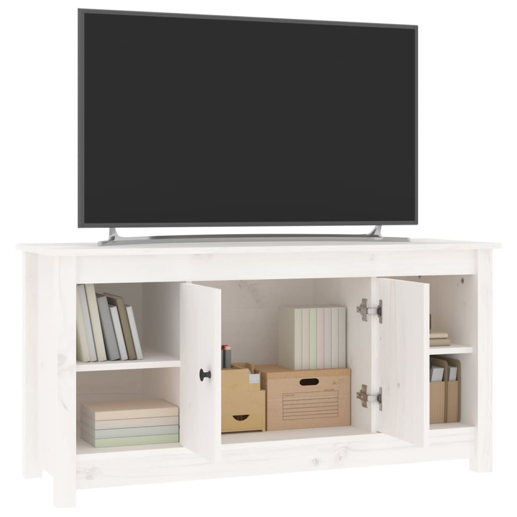 Mobile Porta TV Bianco 103x36,5x52 cm in Legno Massello di Pino - homemem39