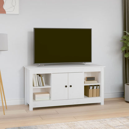 Mobile Porta TV Bianco 103x36,5x52 cm in Legno Massello di Pino - homemem39