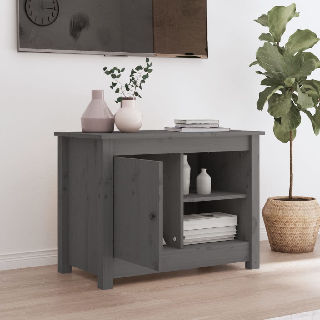 Mobile Porta TV Grigio 70x36,5x52 cm in Legno Massello di Pino - homemem39