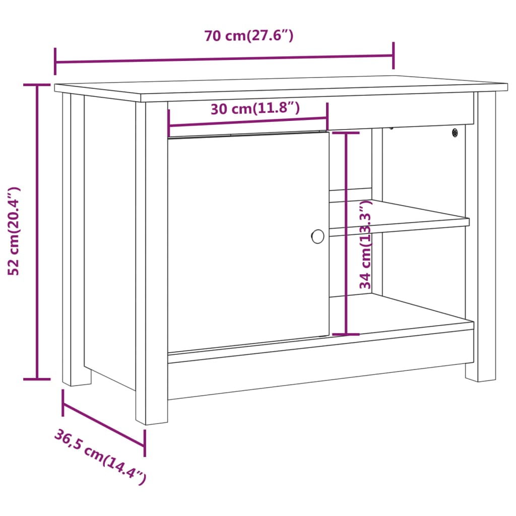 Mobile Porta TV Grigio 70x36,5x52 cm in Legno Massello di Pino - homemem39