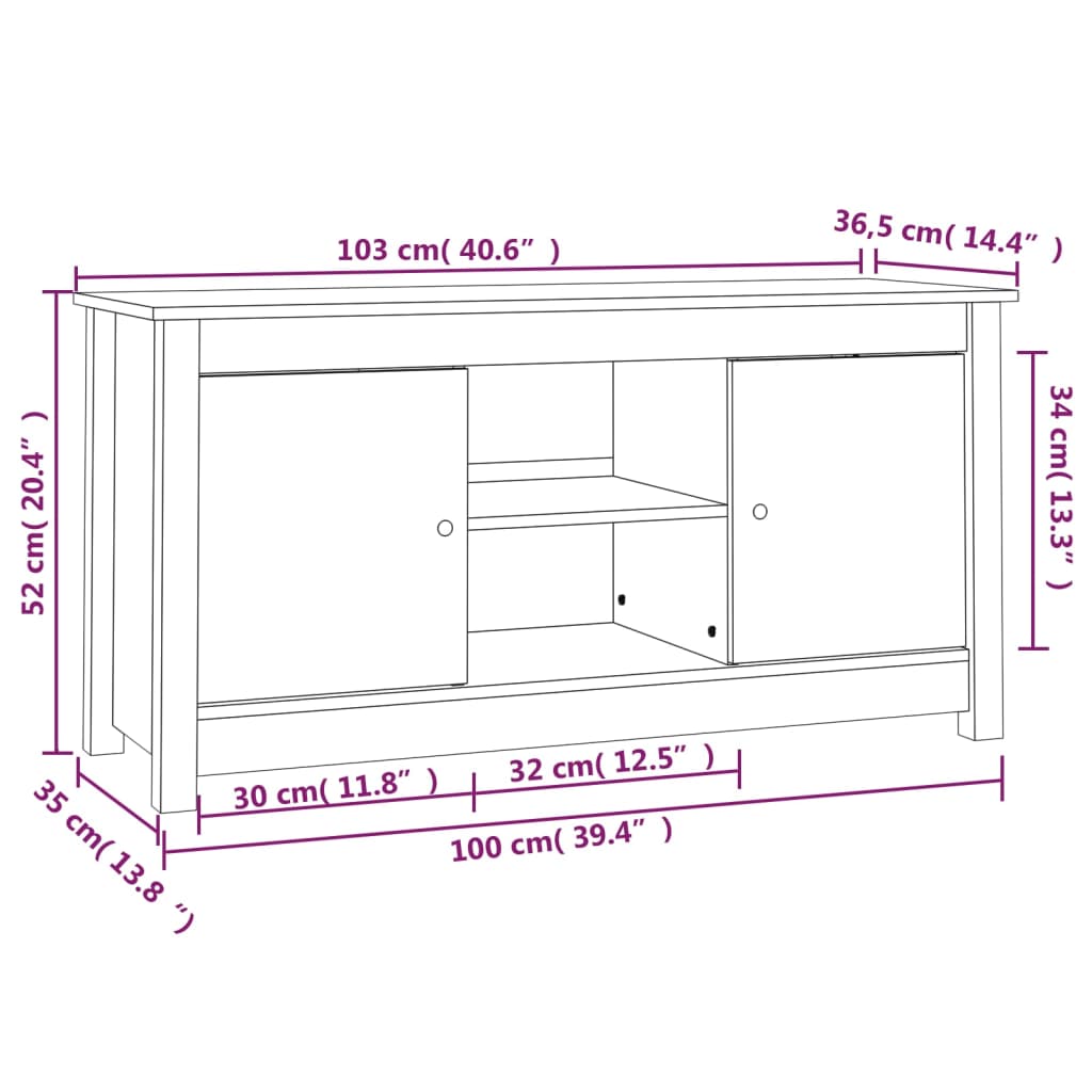 Mobile Porta TV Miele 103x36,5x52 cm in Legno Massello di Pino - homemem39