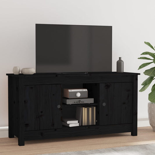 Mobile Porta TV Nero 103x36,5x52 cm in Legno Massello di Pino - homemem39