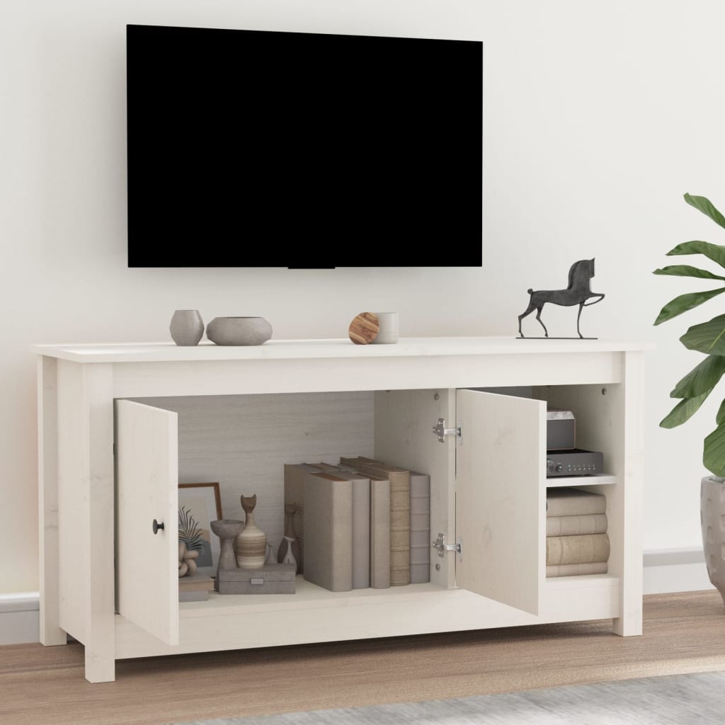 Mobile Porta TV Bianco 103x36,5x52 cm in Legno Massello di Pino - homemem39