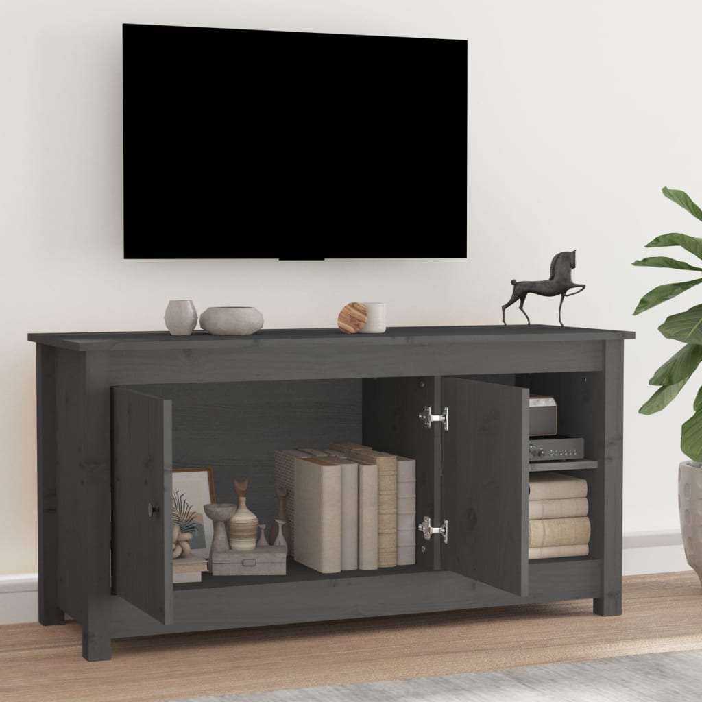 Mobile Porta TV Grigio 103x36,5x52 cm in Legno Massello di Pino - homemem39