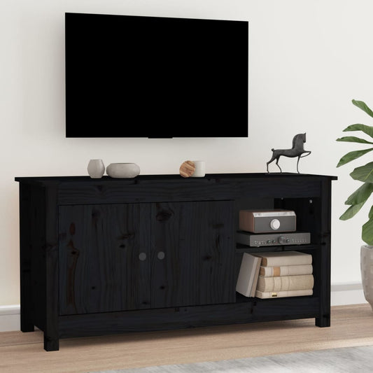 Mobile Porta TV Nero 103x36,5x52 cm in Legno Massello di Pino - homemem39