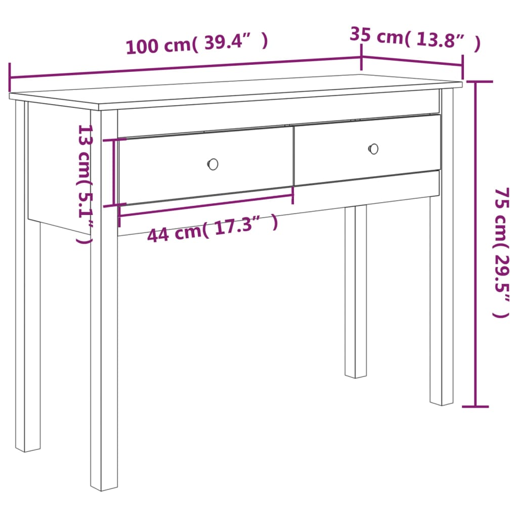 Tavolo Consolle 100x35x75 cm in Legno Massello di Pino - homemem39