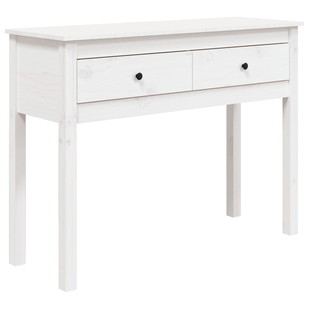 Tavolo Consolle Bianco 100x35x75 cm in Legno Massello di Pino - homemem39