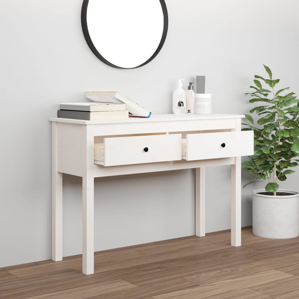 Tavolo Consolle Bianco 100x35x75 cm in Legno Massello di Pino - homemem39