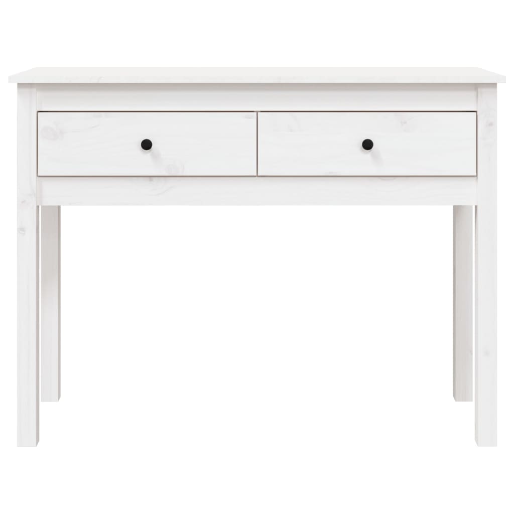 Tavolo Consolle Bianco 100x35x75 cm in Legno Massello di Pino - homemem39