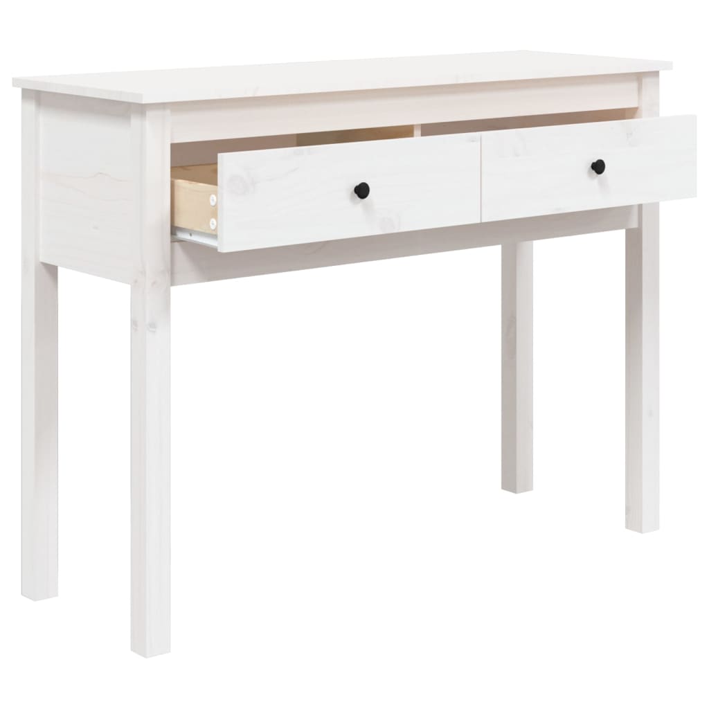 Tavolo Consolle Bianco 100x35x75 cm in Legno Massello di Pino - homemem39