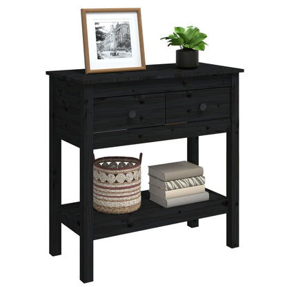 Tavolo Consolle Nero 75x35x75 cm in Legno Massello di Pino - homemem39