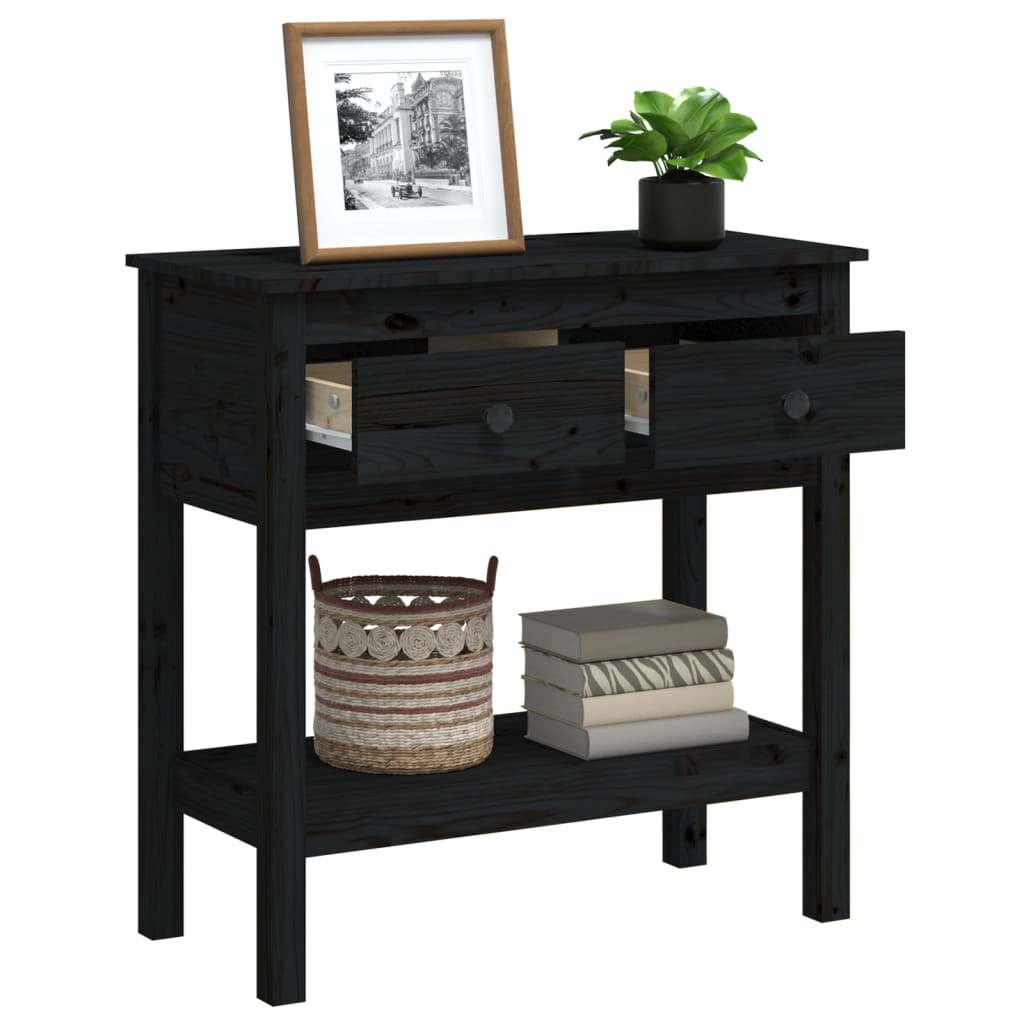 Tavolo Consolle Nero 75x35x75 cm in Legno Massello di Pino - homemem39