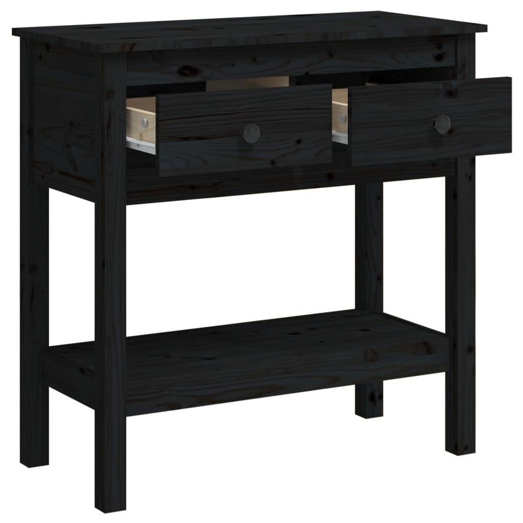 Tavolo Consolle Nero 75x35x75 cm in Legno Massello di Pino - homemem39