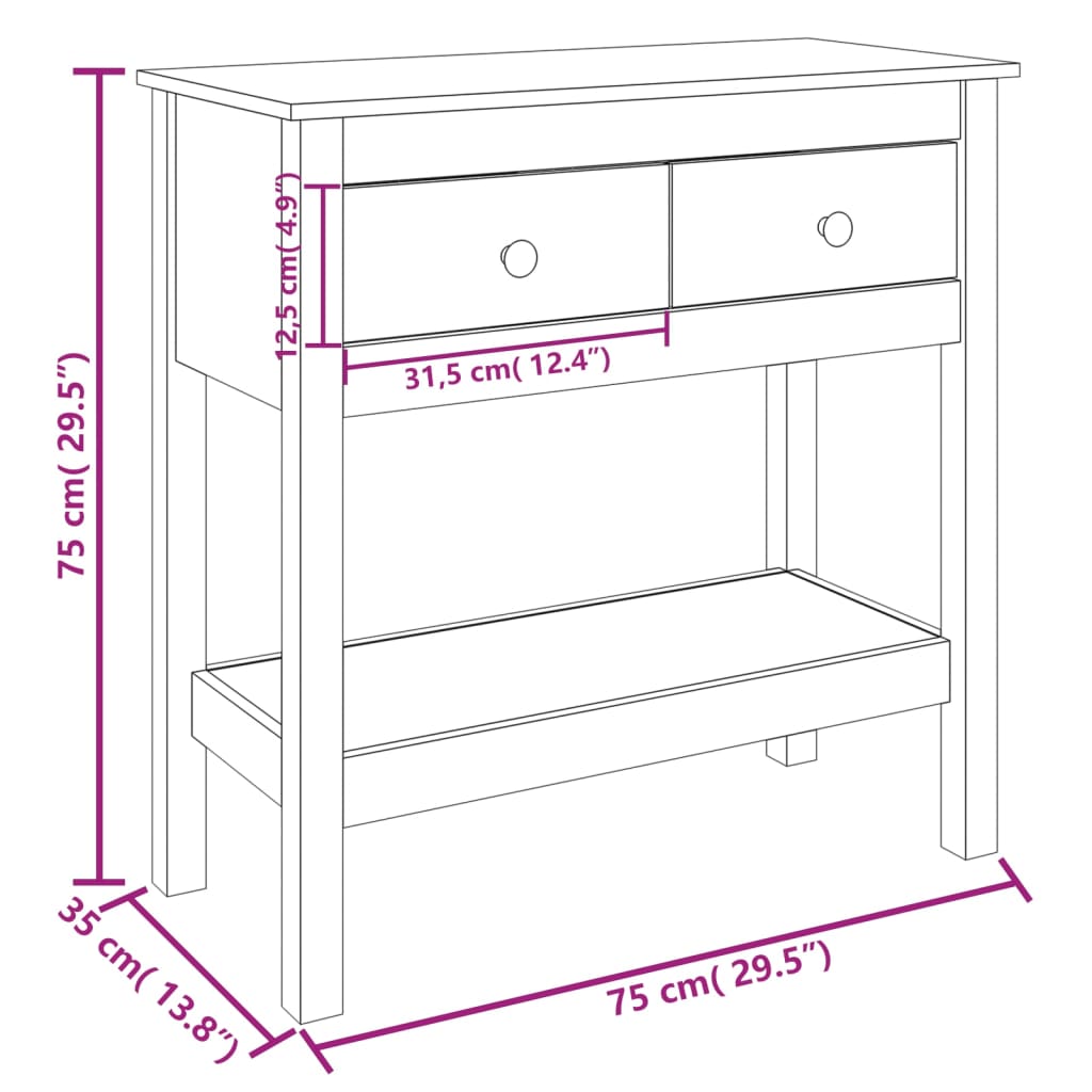 Tavolo Consolle Nero 75x35x75 cm in Legno Massello di Pino - homemem39