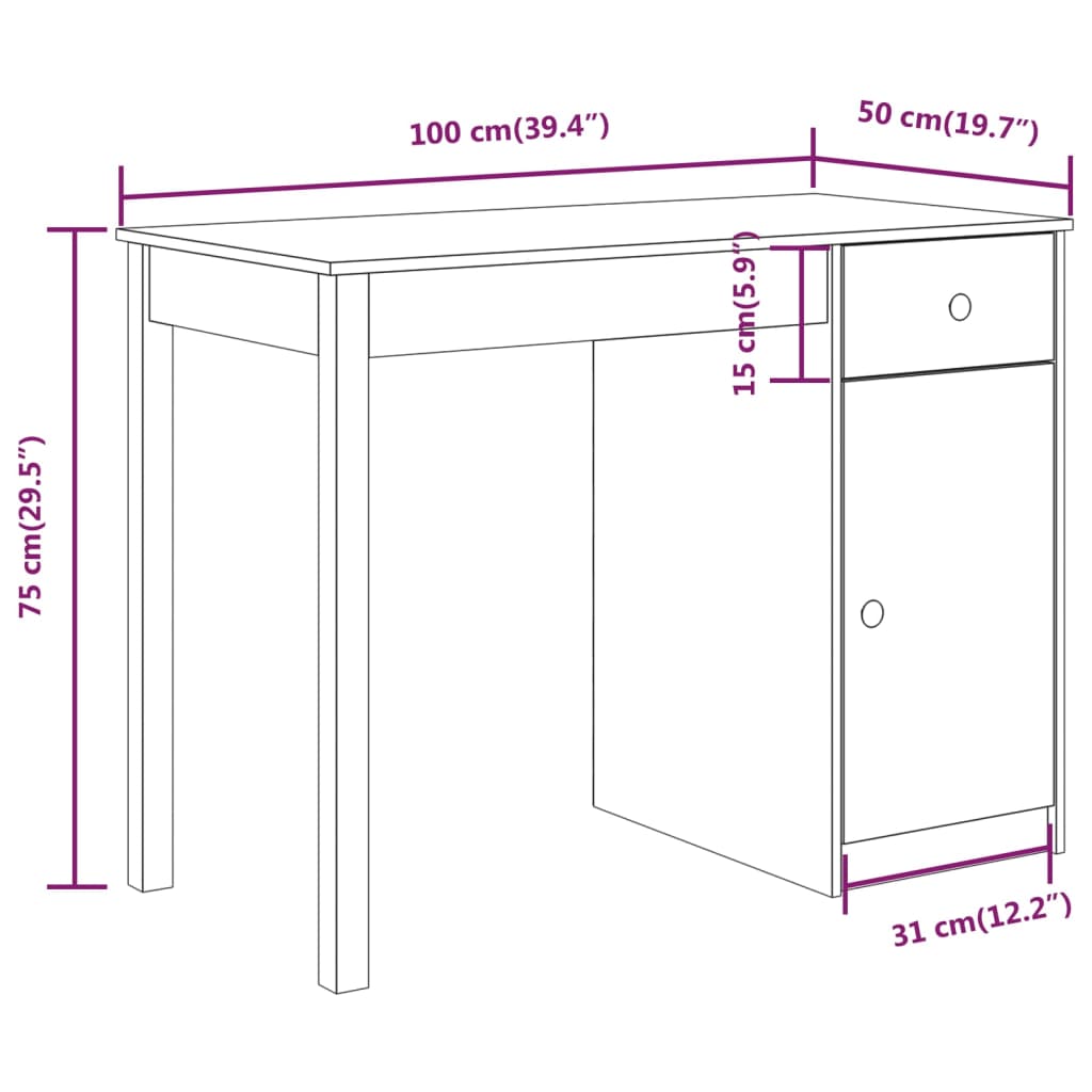 Scrivania Miele 100x50x75 cm in Legno Massello di Pino - homemem39