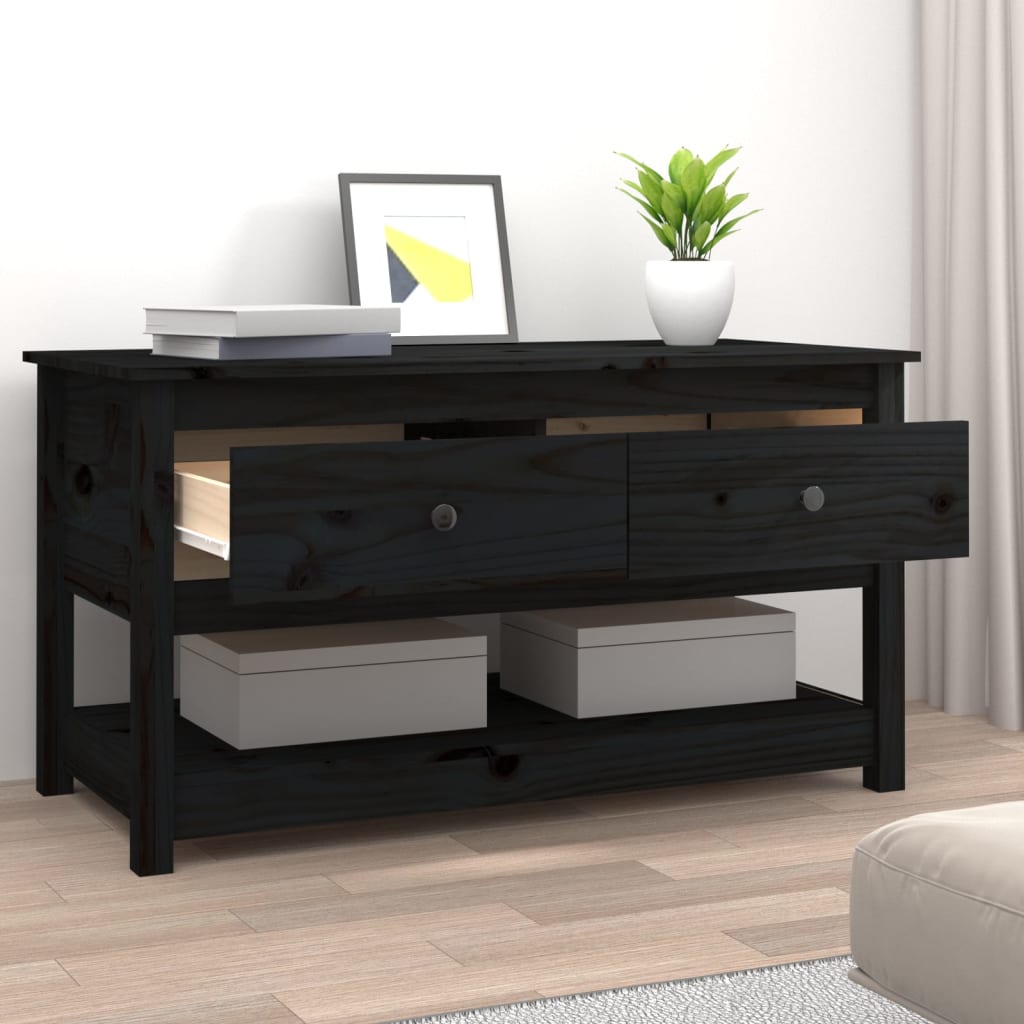 Tavolino da Salotto Nero 102x49x55 cm in Legno Massello di Pino - homemem39